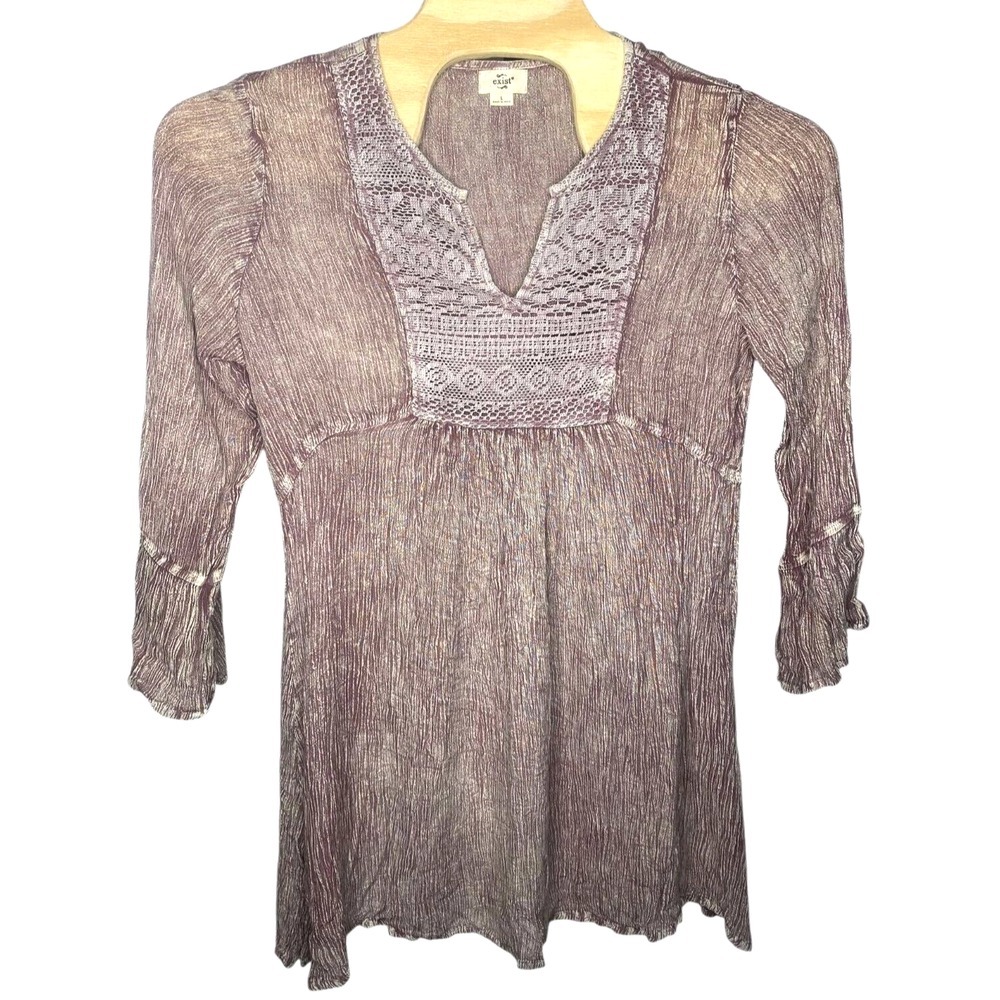 Exist women's dress Long Sleeve Boho wimsygoth peasant gauze Purple Size large